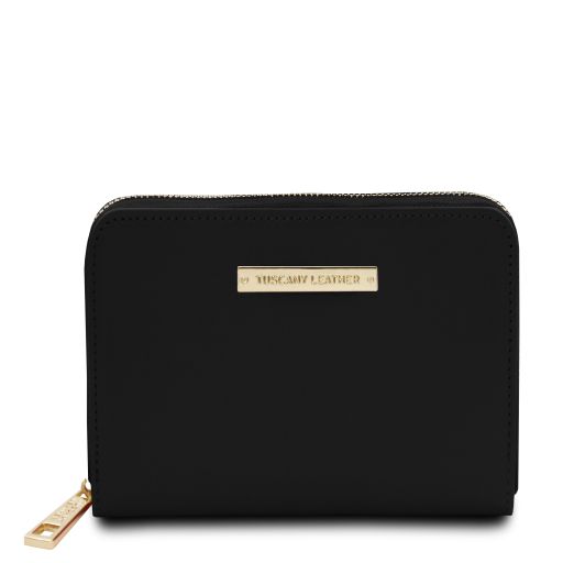 Leda Elegante Cartera en Piel con Cremallera en el Contorno Negro TL142320