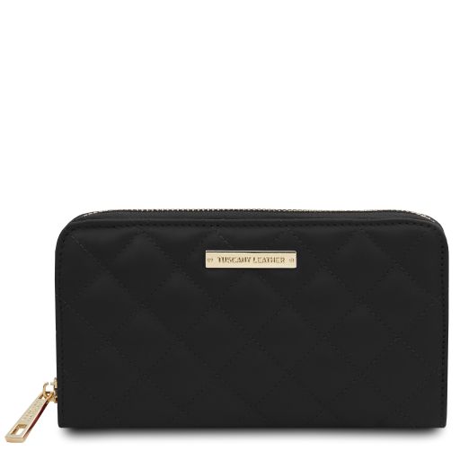 Penelope Elégant Portefeuille en Cuir Souple Entièrement Zippée Noir TL142316