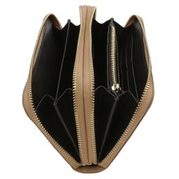 Ada Cartera en Piel Suave con Doble Cremallera en el Contorno Marrón topo claro TL142349