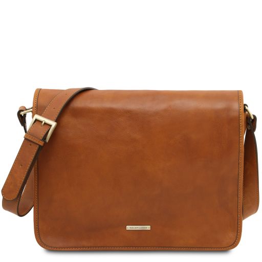 TL Messenger Two Compartments Leather Shoulder bag - Large Size Natural TL142430