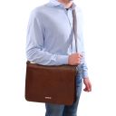 TL Messenger Two Compartments Leather Shoulder bag - Large Size Dark Brown TL142430