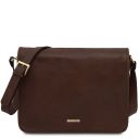 TL Messenger Two Compartments Leather Shoulder bag - Large Size Dark Brown TL142430