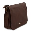 TL Messenger Two Compartments Leather Shoulder bag - Large Size Dark Brown TL142430