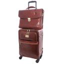 Business Trolley Vertical con 4 Ruedas y Maletín Porta Ordenador TL SMART en Piel Marrón oscuro TL142442