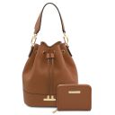 Panarea Borsa Secchiello in Pelle ed Esclusivo Portafoglio in Pelle zip Around Cognac TL142443