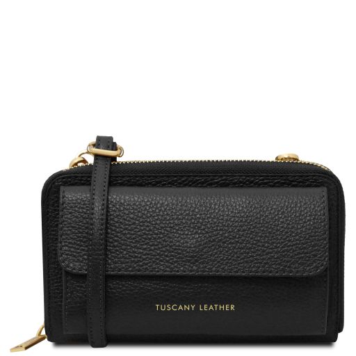 Urania Portefeuille/supporte Pour Téléphone en Cuir Avec Bandoulière Noir TL142433
