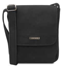 John Bolso en Piel Para Hombre con Cremallera Frontal Negro TL141408
