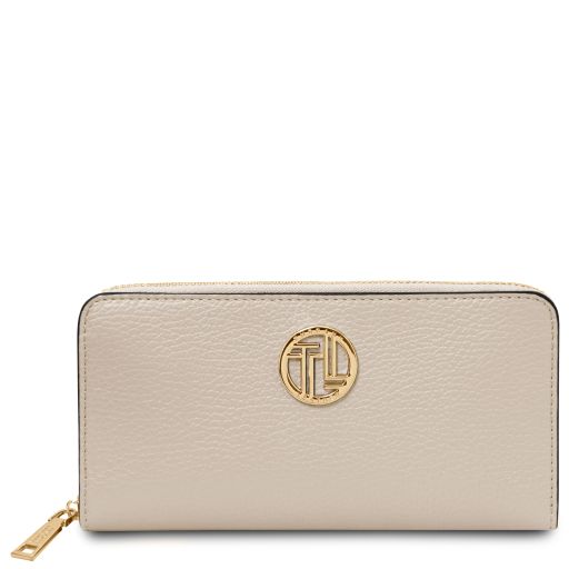 Financier Exclusive zip Around Leather Wallet Beige TL142485
