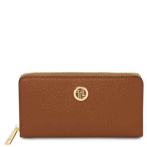 Financier Elegante Cartera en Piel con Cremallera en el Contorno Cognac TL142494
