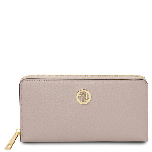 Financier Elegante Cartera en Piel con Cremallera en el Contorno Beige TL142494