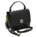 Croque Croc Print Leather Handbag Black TL142503