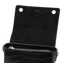 Croque Croc Print Leather Handbag Black TL142503