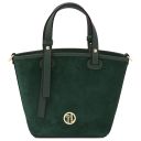 Glacette Bolso Cubo Secchiello en Piel Agamuzada Verde Oscuro TL142261