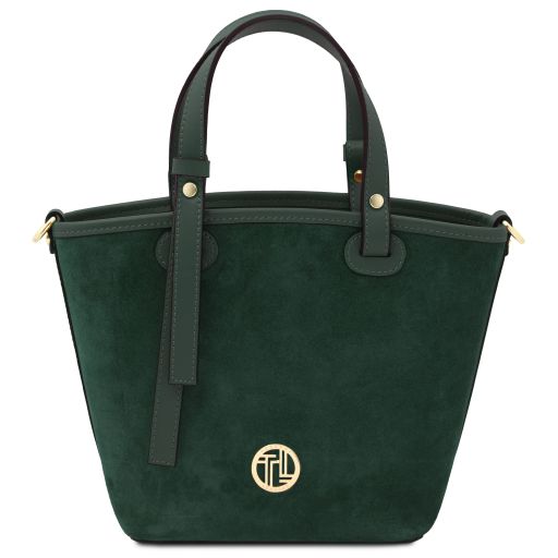 Glacette Bolso Cubo Secchiello en Piel Agamuzada Verde Oscuro TL142261