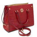 Croque Croc Print Leather Handbag Red TL142504