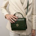 Croque Croc Print Leather Handbag Coffee TL142503