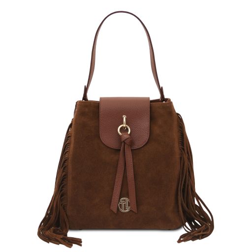 Nomade Sac à épaule en Cuir Daim et Franges Marron TL142512