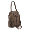 Nomade Sac à épaule en Cuir Daim et Franges Taupe foncé TL142512