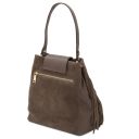 Nomade Sac à épaule en Cuir Daim et Franges Taupe foncé TL142512