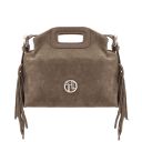 Nomade Sac à Main en Cuir Daim et Franges Taupe foncé TL142496