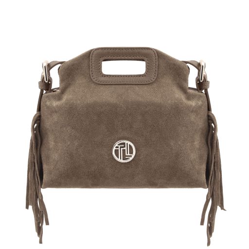 Nomade Sac à Main en Cuir Daim et Franges Taupe foncé TL142496