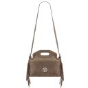 Nomade Sac à Main en Cuir Daim et Franges Taupe foncé TL142496