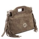 Nomade Sac à Main en Cuir Daim et Franges Taupe foncé TL142496