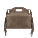 Nomade Sac à Main en Cuir Daim et Franges Taupe foncé TL142496