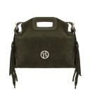 Nomade Suede Leather Fringe Clutch Forest Green TL142496