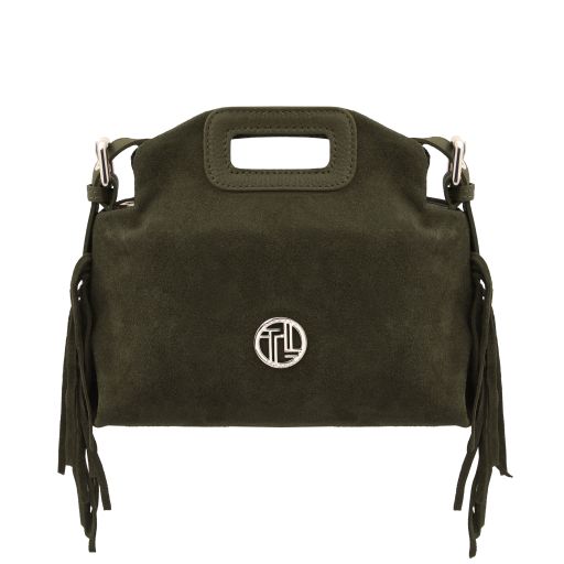 Nomade Suede Leather Fringe Clutch Forest Green TL142496