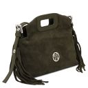 Nomade Suede Leather Fringe Clutch Forest Green TL142496