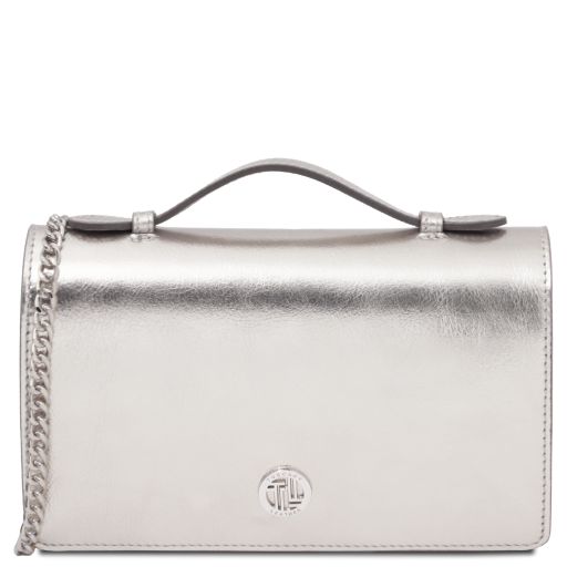 Opera Clutch aus Metallic-Leder mit Schulterkette Silver TL142519