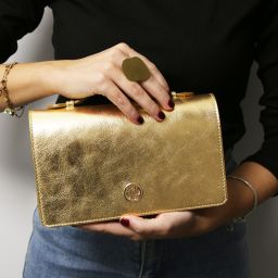Opera Clutch aus Metallic-Leder mit Schulterkette Gold TL142519