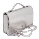 Opera Clutch aus Metallic-Leder mit Schulterkette Silver TL142519