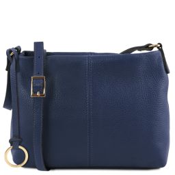 TL Bag Bolso con Badolera en Piel Suave Azul oscuro TL141720