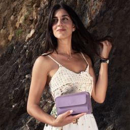 Urania Leather Wallet/phone Holder With Strap Denim TL142433