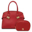 Formentera Bolso a Mano en Piel y Neceser en Piel Suave Rojo Lipstick TL142524
