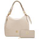Ibiza Bolso Shopping en Piel Suave y Cartera en Piel con Cremallera en el Contorno Beige TL142609