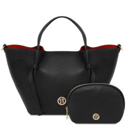 Bali Bolso Shopping en Piel y Neceser en Piel Suave Negro TL142610