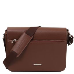 Messenger Bolso Mensajero de Cuero Saffiano Café TL142549