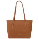 Dedalo Sac Shopping en Cuir Imprimé Tressé Cognac TL142578