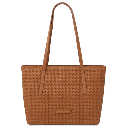 Dedalo Sac Shopping en Cuir Imprimé Tressé Cognac TL142578