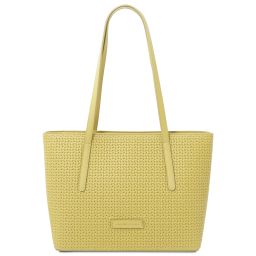 Dedalo Bolso Shopping en Piel Imprimida Tejida Amarillo pastel TL142578