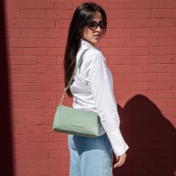 Dedalo Borsa a Tracolla in Pelle Stampa Intrecciata Celeste TL142577