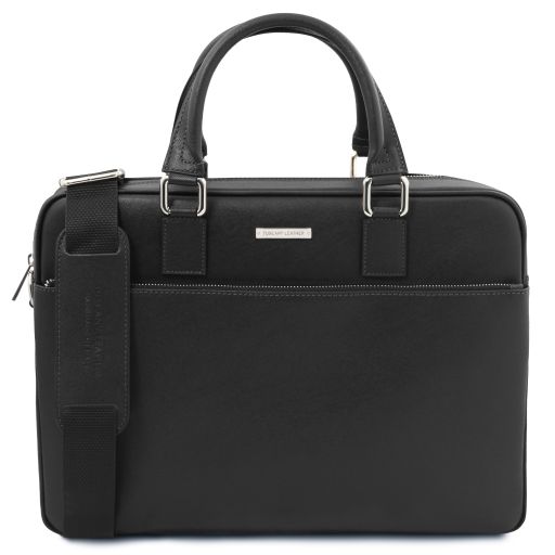Torino Saffiano Leather Laptop Briefcase Black TL142551