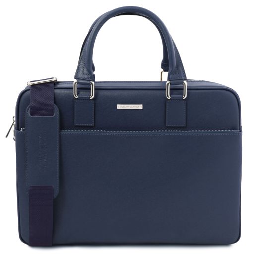 Torino Saffiano Leather Laptop Briefcase Dark Blue TL142551