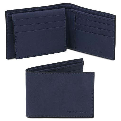 Esclusivo Portafoglio Uomo in Pelle 3 Ante Blu scuro TL142589