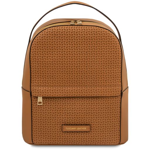 Dedalo Mochila en Piel Imprimida Tejida Cognac TL142576
