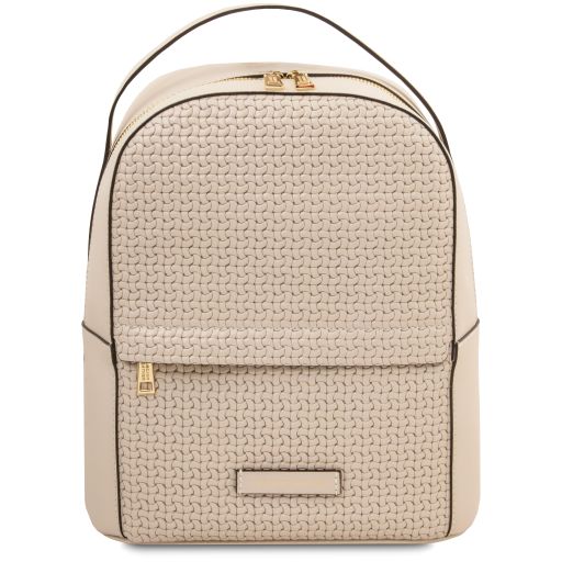 Dedalo Mochila en Piel Imprimida Tejida Beige TL142576