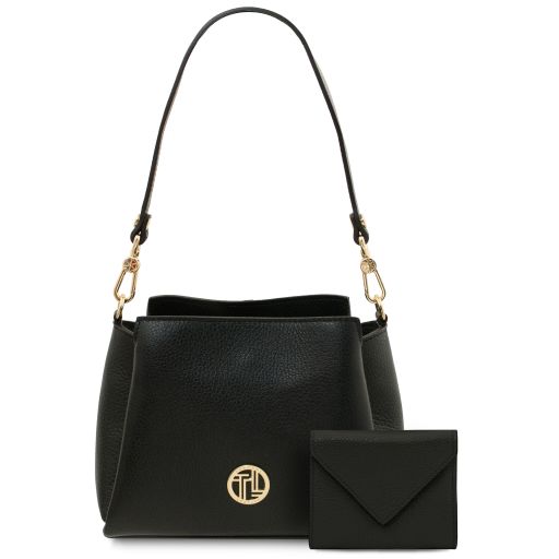 Nilos Borsa a Mano in Pelle e Portafoglio in Pelle Nero TL142627